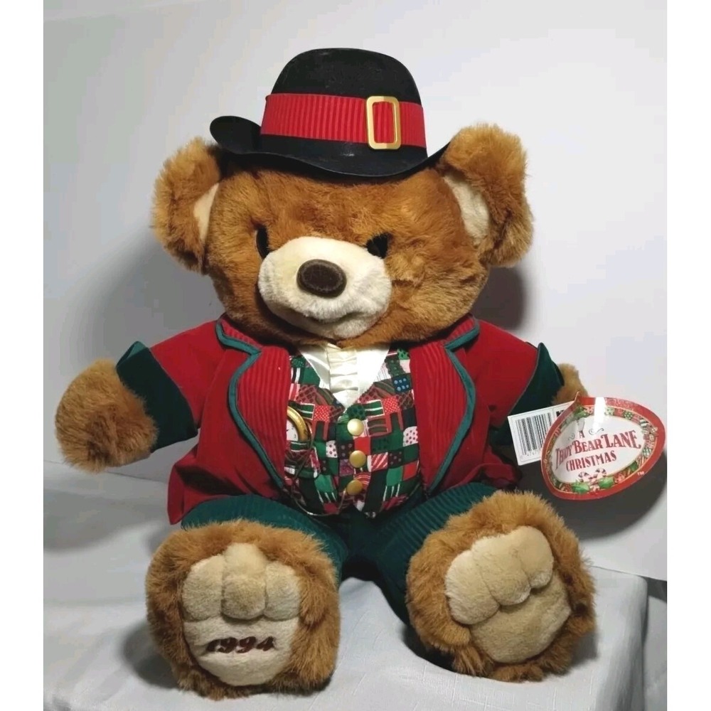 1994 Kmart Teddy Bear Lane Christmas Bear Plush Top Hat & Pocket Watch 19" Tags